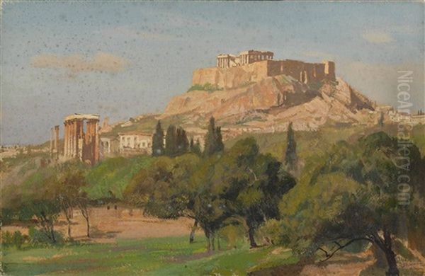 Athen - Blick Auf Die Akropolis Oil Painting by Georg Macco