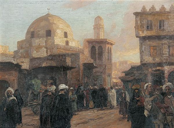 Strase Im Bazarviertel Von Kairo Oil Painting by Georg Macco