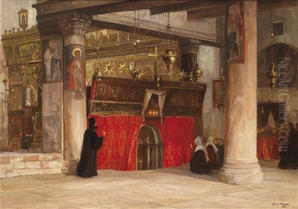 Blick In Die Orthodoxe Kirche Von Betlehem Oil Painting by Georg Macco