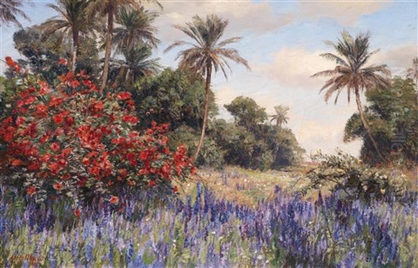 Sudliche Landschaft Mit Lavendel Oil Painting by Georg Macco