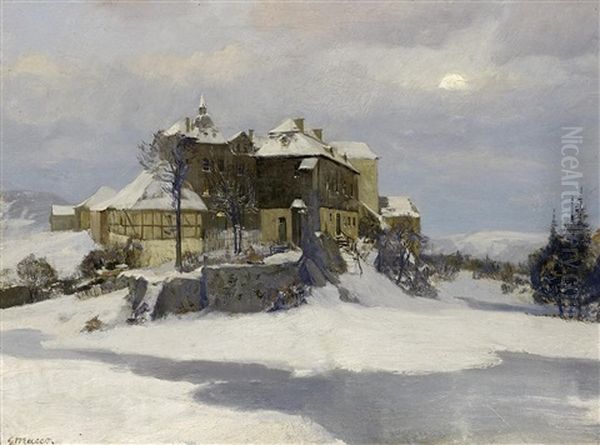 Winterabend Uber Einem Grosen Gutshof Oil Painting by Georg Macco