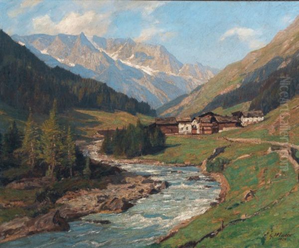 Alpental Im Sommer Mit Weiler Oil Painting by Georg Macco