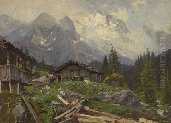 Bergbauernhof Im Berner Oberland Oil Painting by Georg Macco