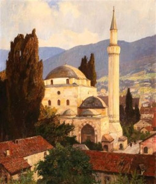 Blick Auf Die Moschee Einer Orientalischen Stadt In Den Bergen Oil Painting by Georg Macco