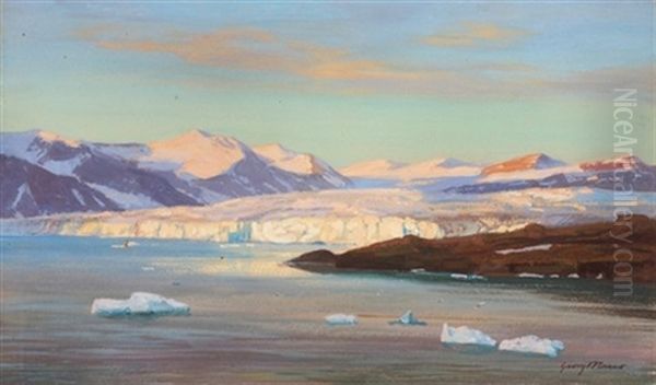 Postgletscher Tempelbai Auf Spitzbergen Bei Mitternachtssonne Oil Painting by Georg Macco