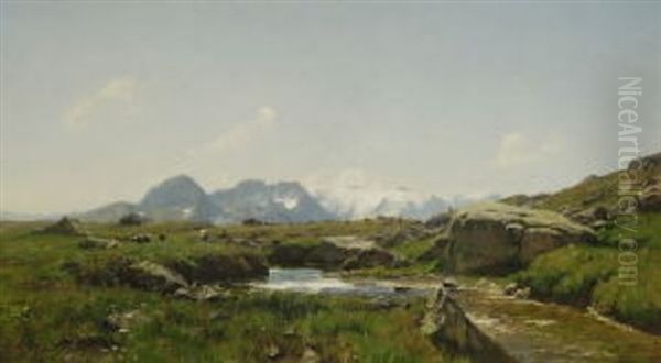 Alm Im Hochgebirge Oil Painting by Georg Macco