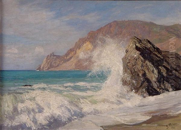 Brandung An Der Ligurischen Kuste Oil Painting by Georg Macco