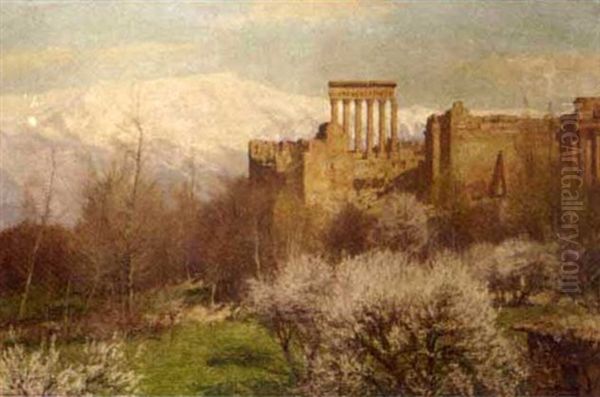 Roman Temple Ruins On A Hillside Oil Painting by Georg Macco