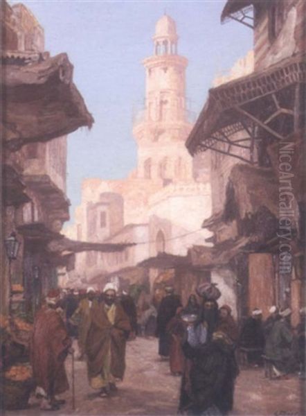 Scene De Rue Au Caire Oil Painting by Georg Macco