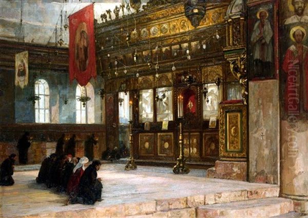 Eastern Orthodox Chuch Interior Oil Painting by Georg Macco