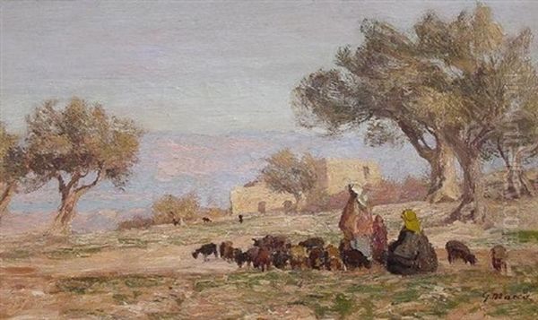 Jerusalem. Hirten Bei Ihrem Vieh Auf Dem Olberg Oil Painting by Georg Macco