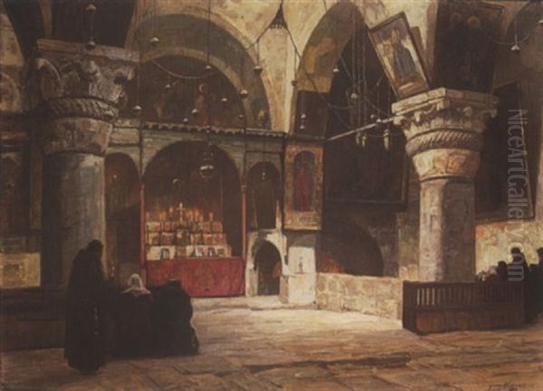 Kircheninneres Mit Franziskanermonchen Und Glaubigen Oil Painting by Georg Macco