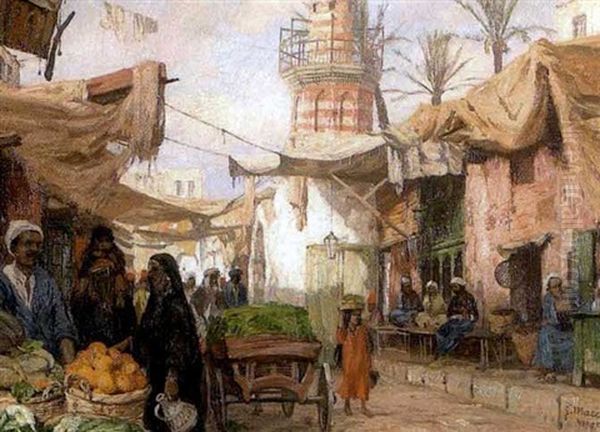 Orientalische Strasenszene Mit Handlern Und Mannern Vor Einem Kaffeehaus Oil Painting by Georg Macco