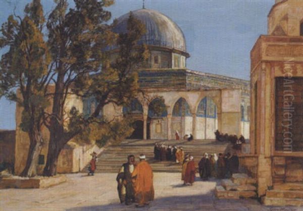 Parti Fra Jerusalem Med Udsigt Mod Omar-moskeen Oil Painting by Georg Macco