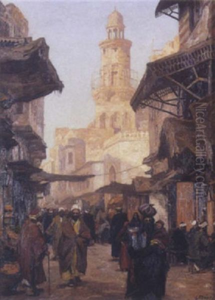 Rue Animee Au Caire Oil Painting by Georg Macco