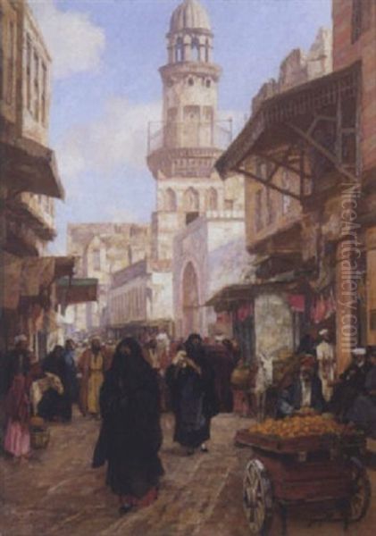 Scene De Rue Animee Au Caire Oil Painting by Georg Macco