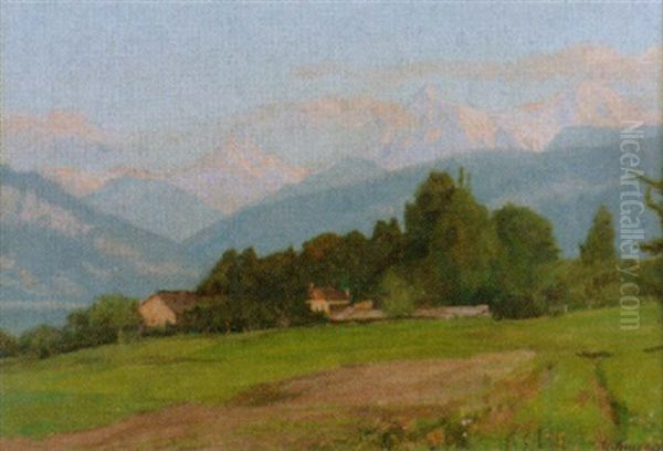 Landschaft Mit Gluhender Alpenkette Oil Painting by Georg Macco