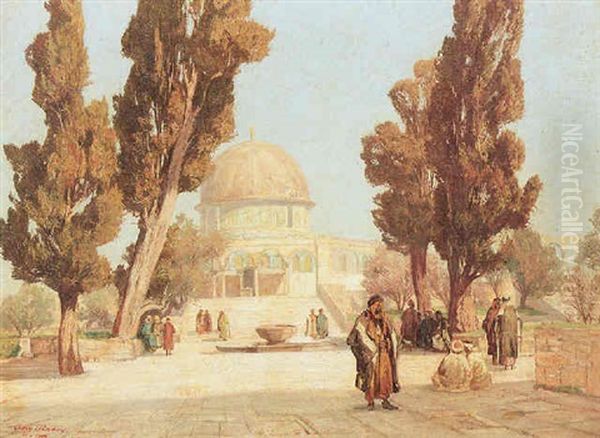 View Of The Omar Mosque, Jerusalem Oil Painting by Georg Macco