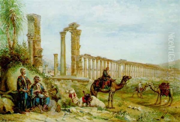 Halte Devant Les Ruines De Palmyre Oil Painting by Georg Macco