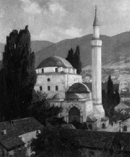 Die Moschee Inmitten Der Stadt Travnik In Bosnien Oil Painting by Georg Macco