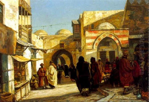 Scene De Marche A Jerusalem Oil Painting by Georg Macco