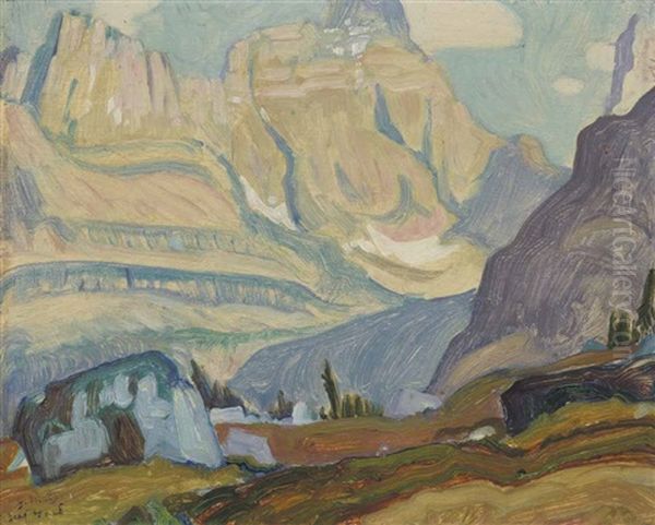 Mt. Hungabee From Odaray Bench Oil Painting by James Edward Hervey MacDonald