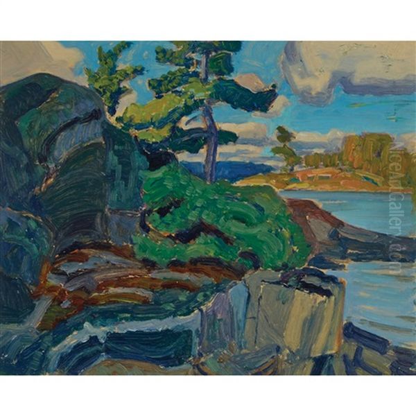 Rocky Shore, Sturgeon Bay (near Pointe-au-baril, Georgian Bay) Oil Painting by James Edward Hervey MacDonald