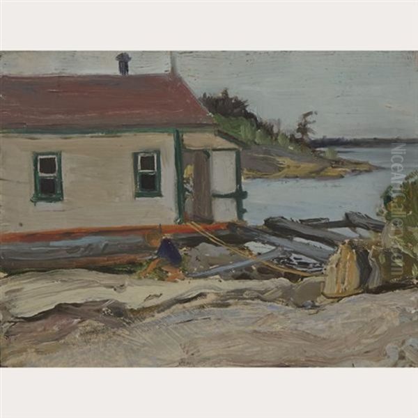 Houseboat At Split Rock Island, Georgian Bay Oil Painting by James Edward Hervey MacDonald