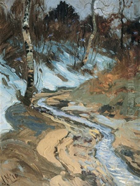 Early Spring Run-off At Dusk Oil Painting by James Edward Hervey MacDonald