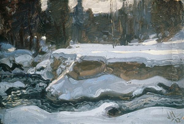 Stream In Winter Oil Painting by James Edward Hervey MacDonald