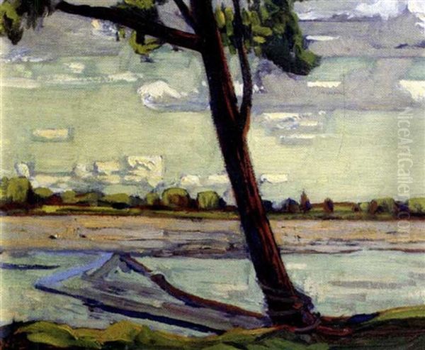 Log Booms At Coboconk, Ont. Oil Painting by James Edward Hervey MacDonald