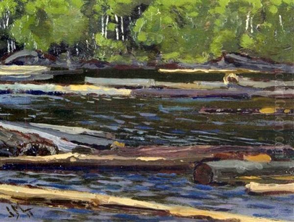 Logs On Gull River Oil Painting by James Edward Hervey MacDonald