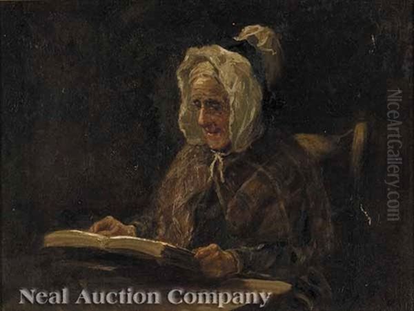 Portrait Of An Elderly Woman Reading Oil Painting by Norman M. Macdougall