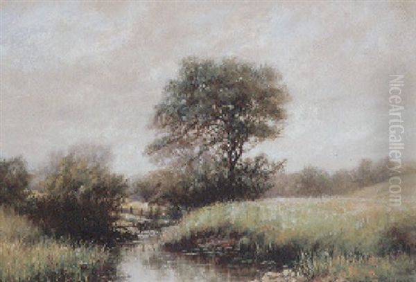 Fruhlingslandschaft Mit Bluhenden Wiesen, Bachlauf, Busch- Und Baumwerk Oil Painting by Norman M. Macdougall