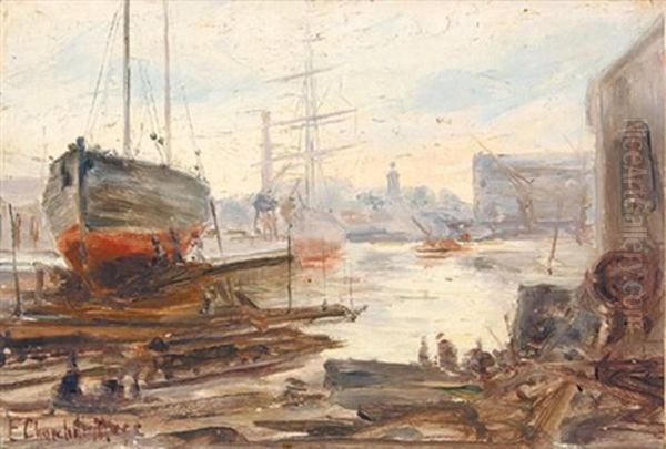 The Dry Dock, Cape Town Oil Painting by Edward Clark Churchill Mace