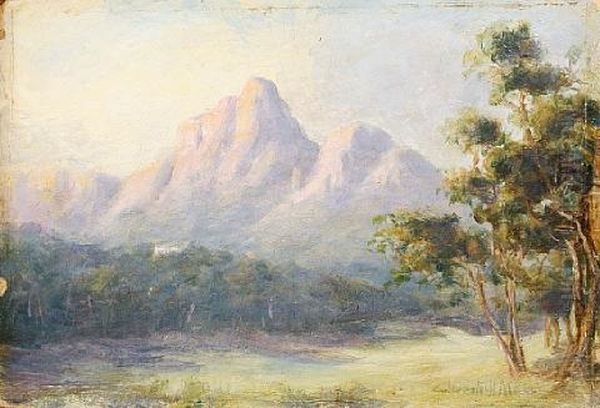 Park Scene With Mountains In The Distance (+ 2 Others; 3 Works) Oil Painting by Edward Clark Churchill Mace