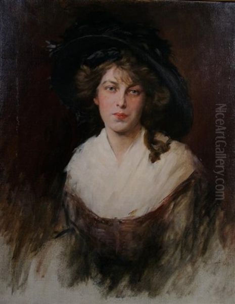 Lady In A Black Hat Oil Painting by Walter MacEwen