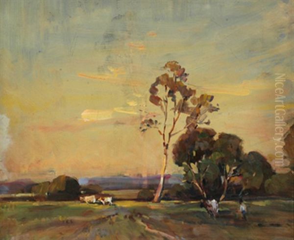 Cows Grazing (double-sided) Oil Painting by Norman MacGeorge