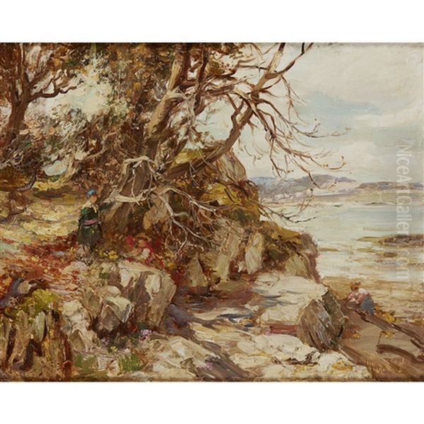 Children By The Beach, Solway Firth Oil Painting by William Stewart MacGeorge