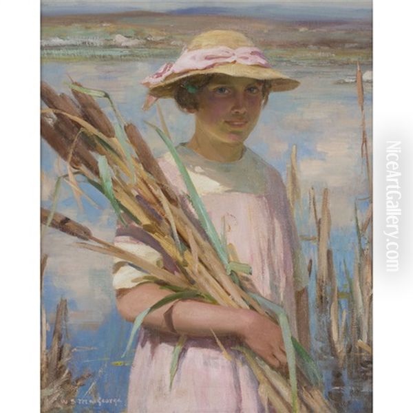 Gathering Bullrushes Oil Painting by William Stewart MacGeorge