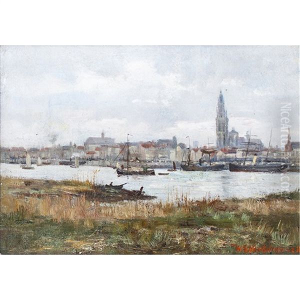 View Of Antwerp Cathedral From The Scheldt Oil Painting by William Stewart MacGeorge