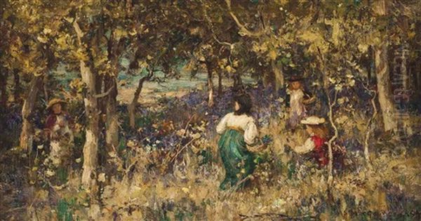 Gathering Bluebells Oil Painting by William Stewart MacGeorge