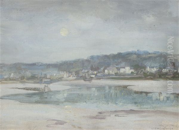 Kirkcudbright Harbour, Moonlight Oil Painting by William Stewart MacGeorge