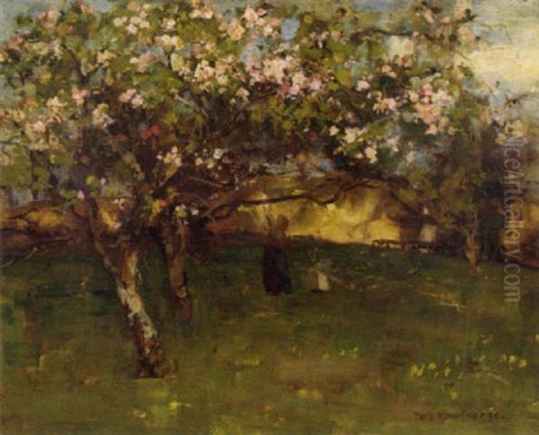 In The Orchard Oil Painting by William Stewart MacGeorge