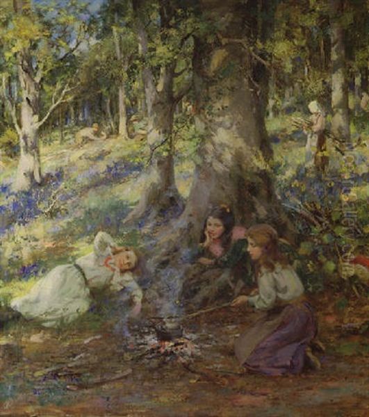 Woodcutters Children Oil Painting by William Stewart MacGeorge