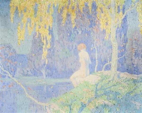 Nude Female At Riverbank Oil Painting by Norwood Hodge Macgilvary