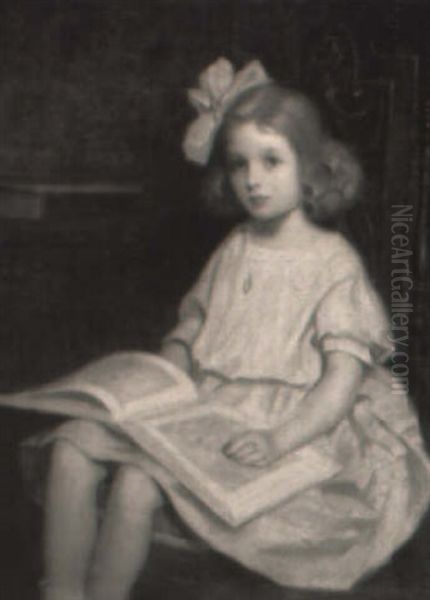 A Little Girl In Pink Reading A Book Oil Painting by Norwood Hodge Macgilvary