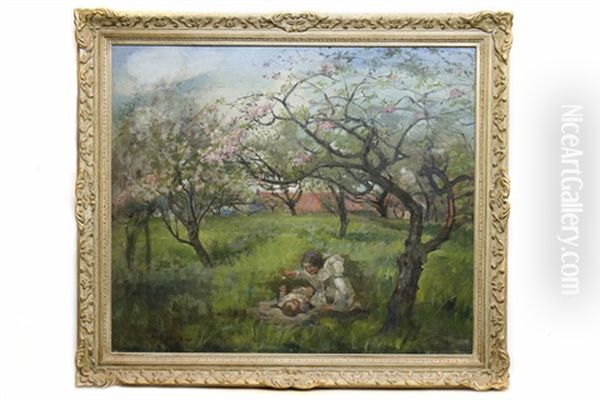 Children Playing In An Orchard Oil Painting by Hannah Clarke Preston MacGoun