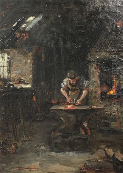 The Blacksmith's Forge Oil Painting by Hannah Clarke Preston MacGoun