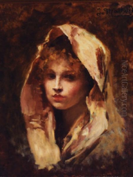 Portrait Of A Beautiful Young Girl Oil Painting by Jules Louis Machard